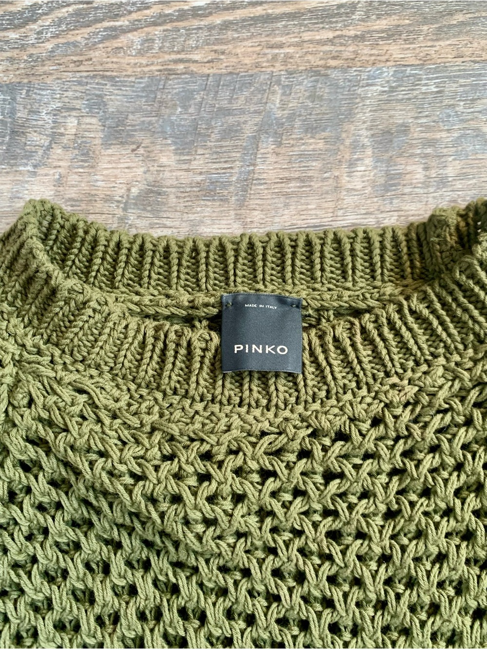 Pinko Olive Open-Weave Crewneck Sweater